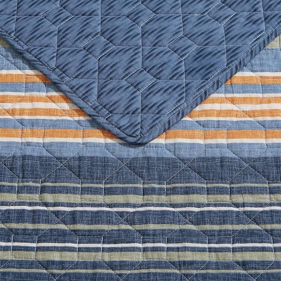 Eddie Bauer Yakima Valley Strip Persimmon Set,Reversible 3 piece Quilt Set Queen - Picture 4 of 10